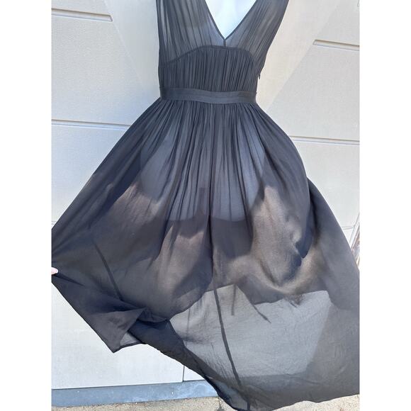 Theory Black Silk Chiffon Sheer pleated dress SZ 6 LBD Minimalist Quiet Luxury - Picture 16 of 16